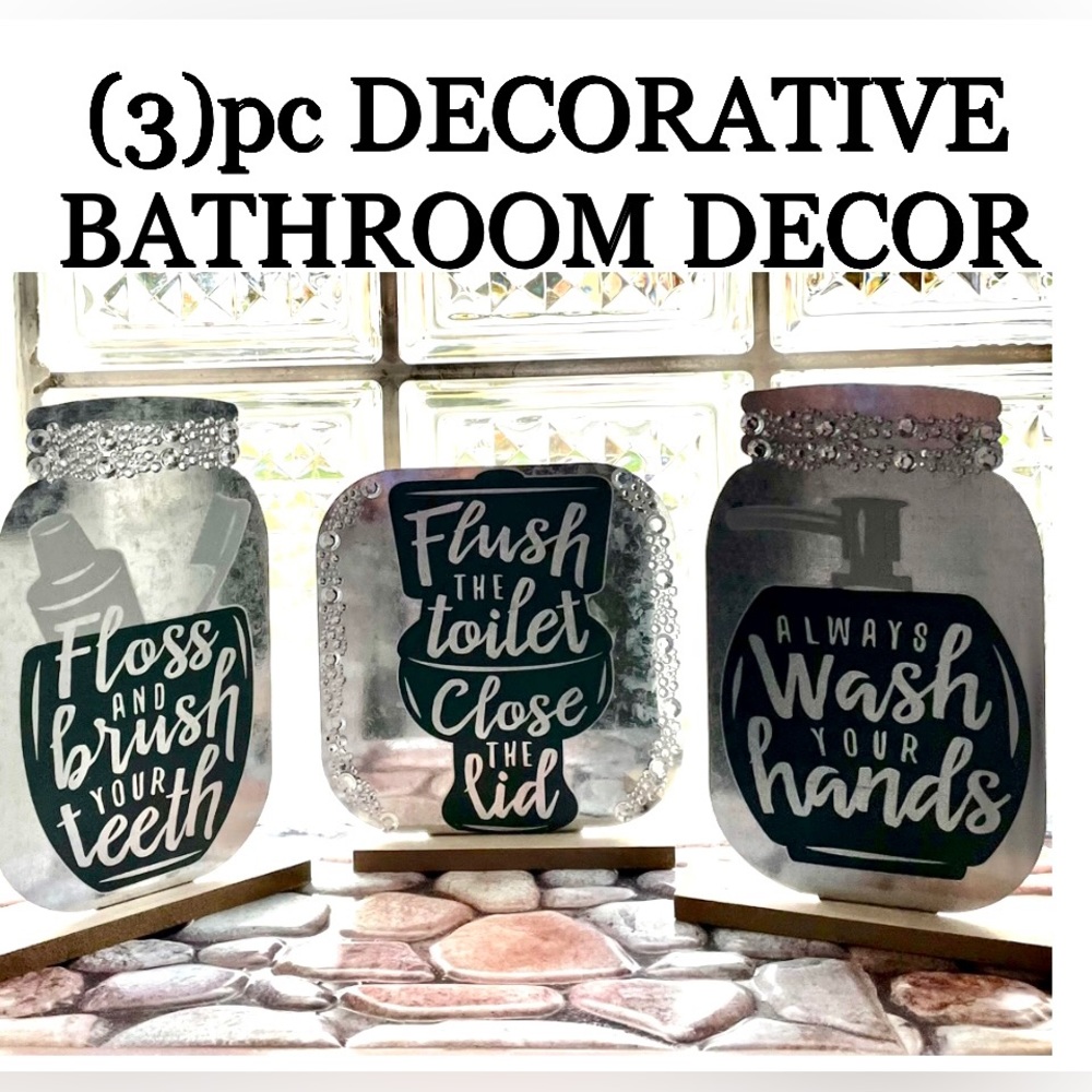 3pc CRAFTERS SQUARE embellished Galvanized Metal bathroom Tabletops size4x7 NWT